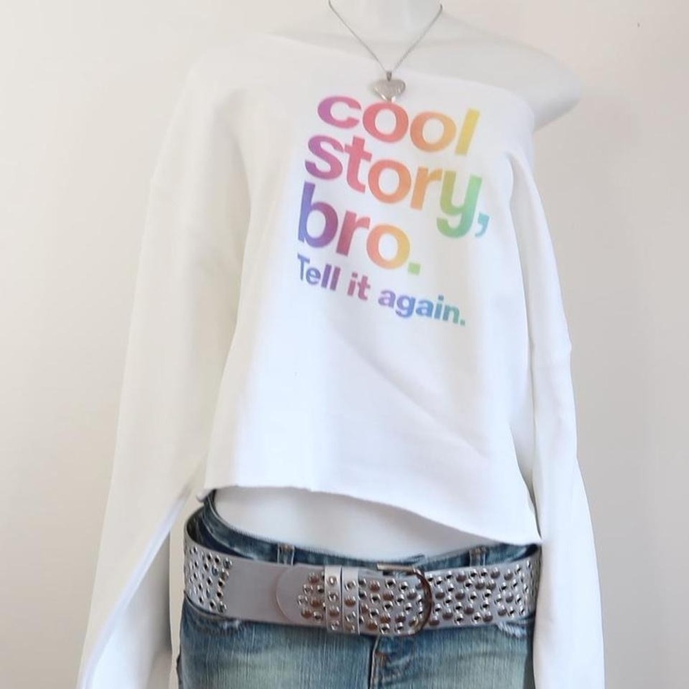 y2k cool story bro graphic off shoulder cropped sweatshirt rainbow - Picture 5 of 5